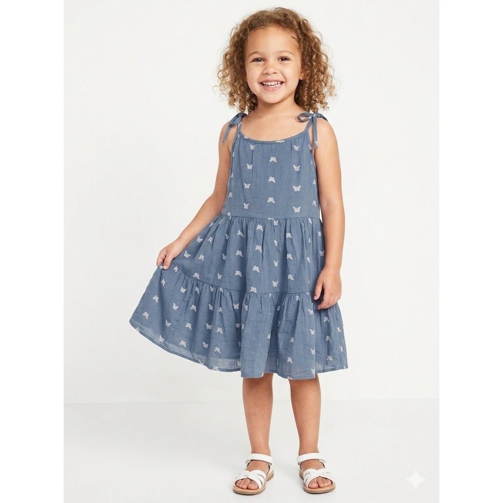 Old Navy Girls Blue Butterfly Print Tiered Cotton Gauze Sundress Size L 10-12